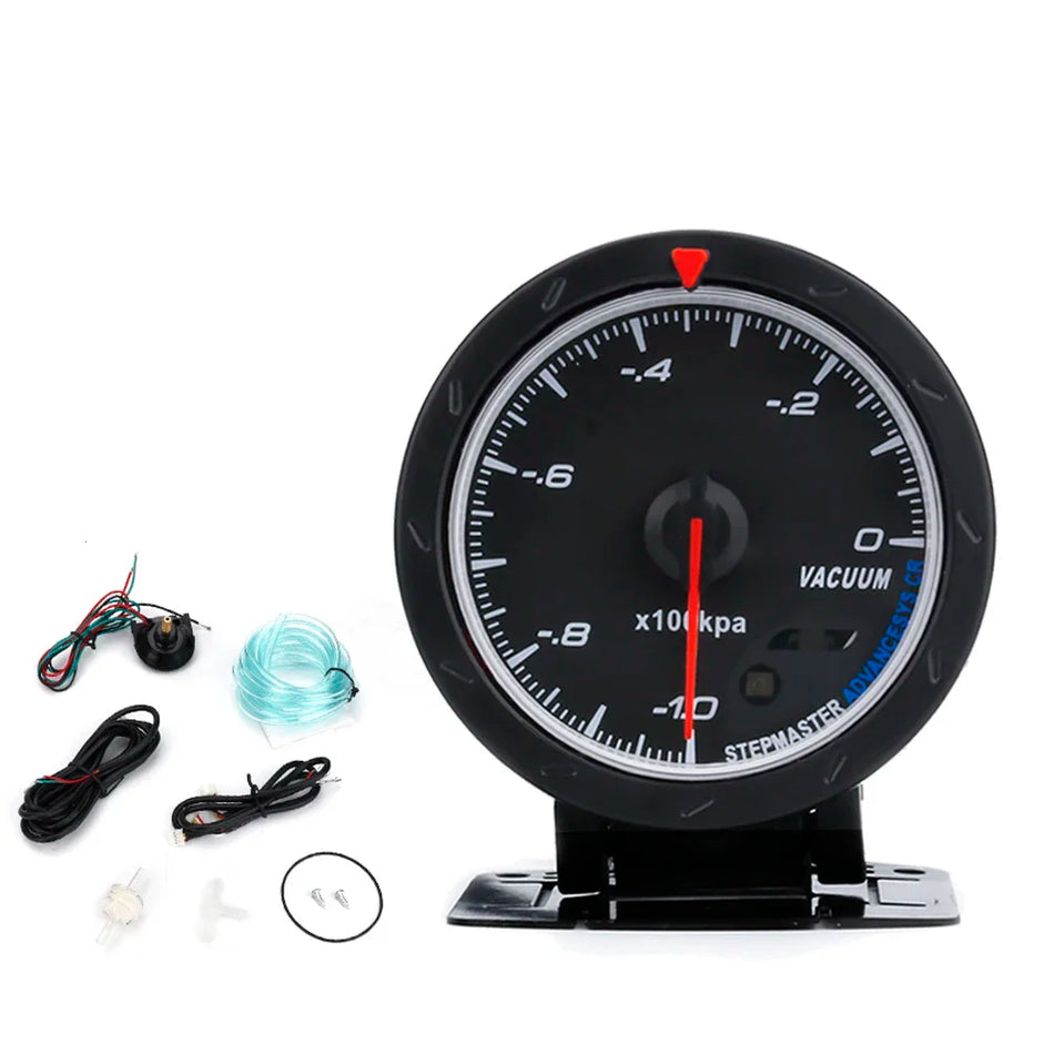 60MM Car Vacuum Gauge with Black Face, Red and White LED, Sensor