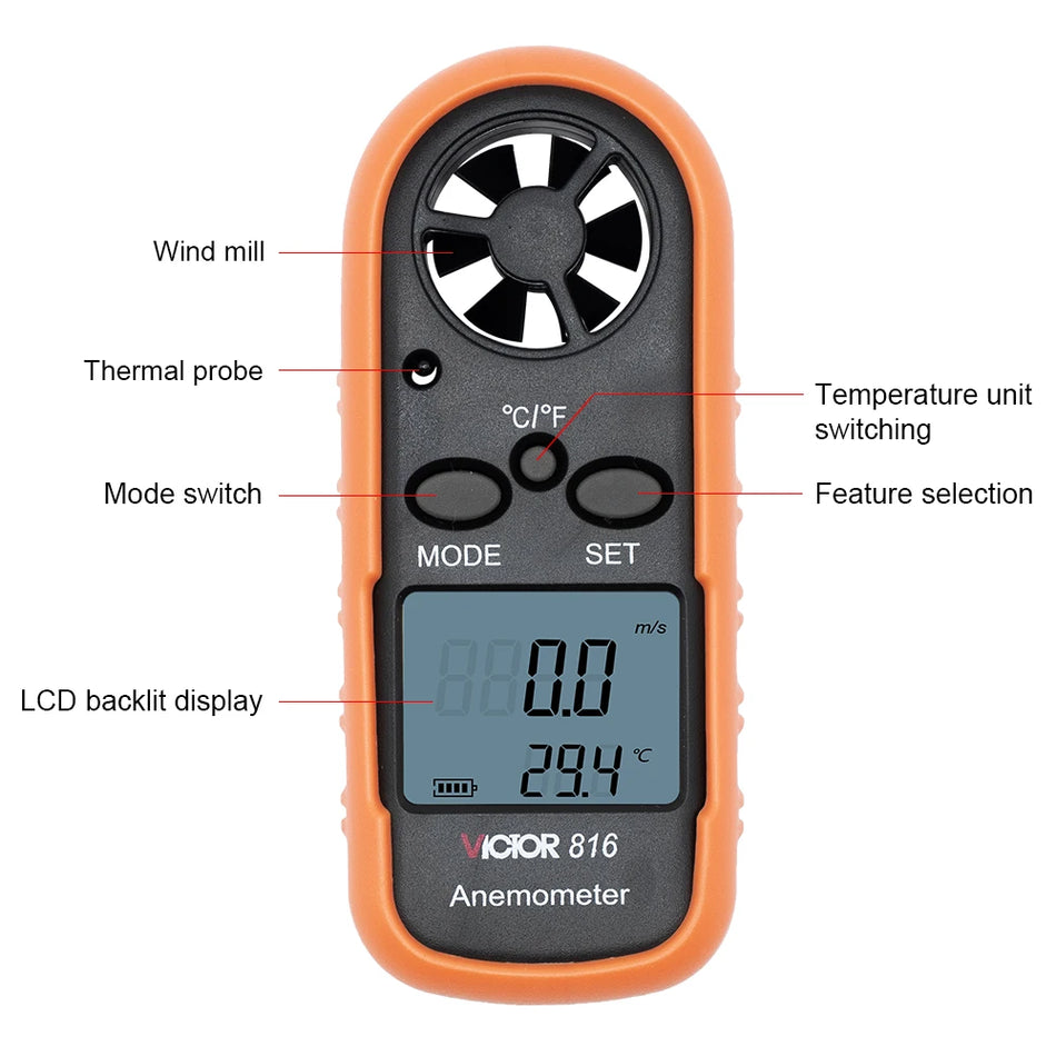 816 Anemometar LCD Prikaz Brzina Vjetra Temperatura