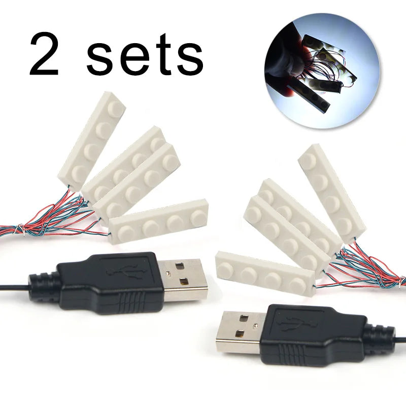 2 Sets 4-in-1 LED Light Building Block Set - USB Powered City Decoration WHITE