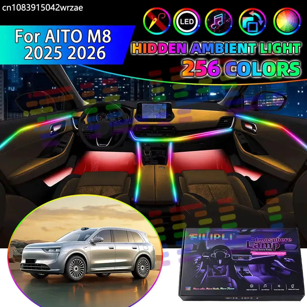 For AITO M8 2025 2026 RGB Car Interior Ambient Lights Strips Breathing Lighting Kit App Control LED strips Auto Part Accessories by InterCyprus Trading Ltd