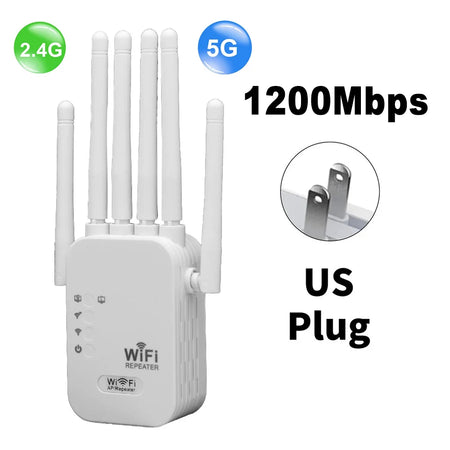 kebidumei 1200Mbps Dual-Band WiFi Range Extender with 6 High Gain Antennas 1200Mbps US Plug