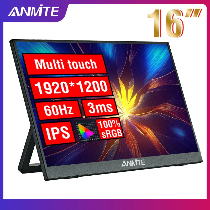 Anmite 16-Inch Portable Touch Monitor &ndash; 1200P HDR with Low Blue Light