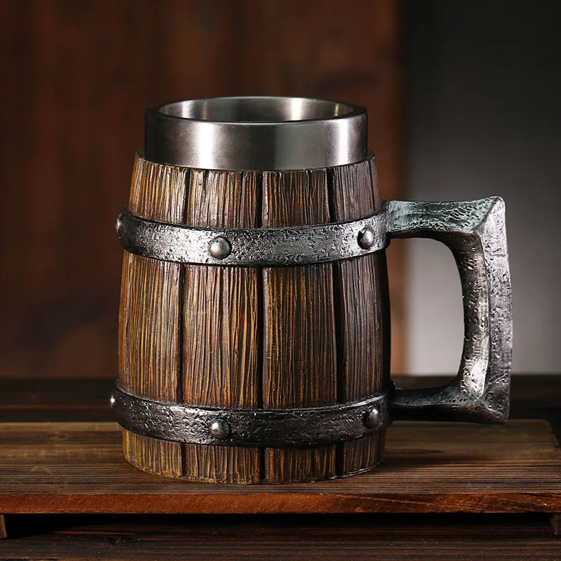 Wooden Barrel Beer Mug Large Capacity &ndash; Stainless Steel woodenbarrelbeermug / 501-600ml
