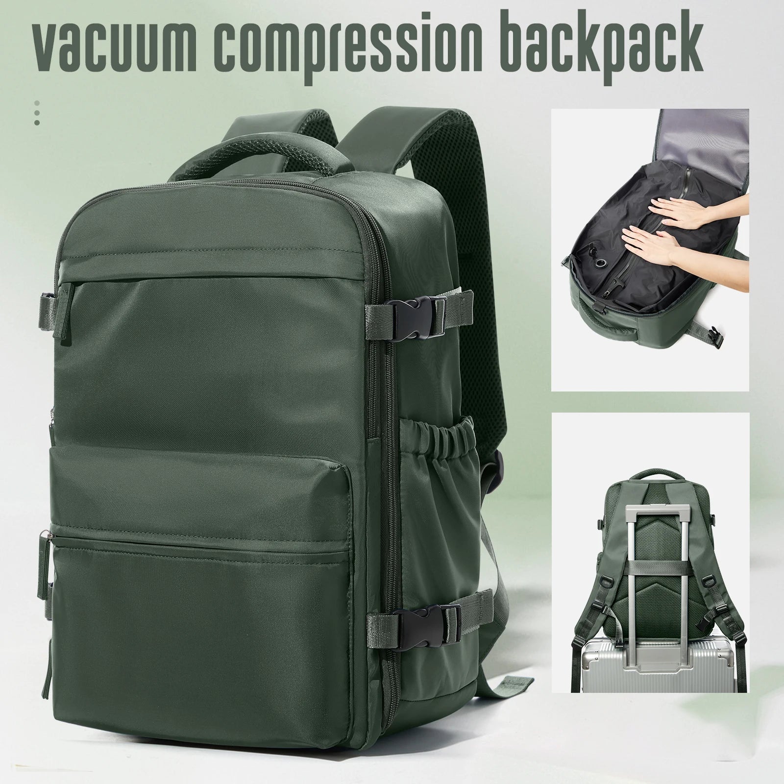 Vacuum Backpack Travel Bag &ndash; Large Capacity Expandable Green