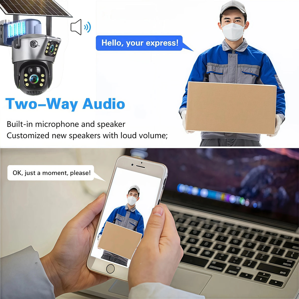 8MP 4K Solar Camera Dual Lens HD Night Vision Safety Protection Built-in Battery PTZ Surveillance 4G Camera Security CCTV