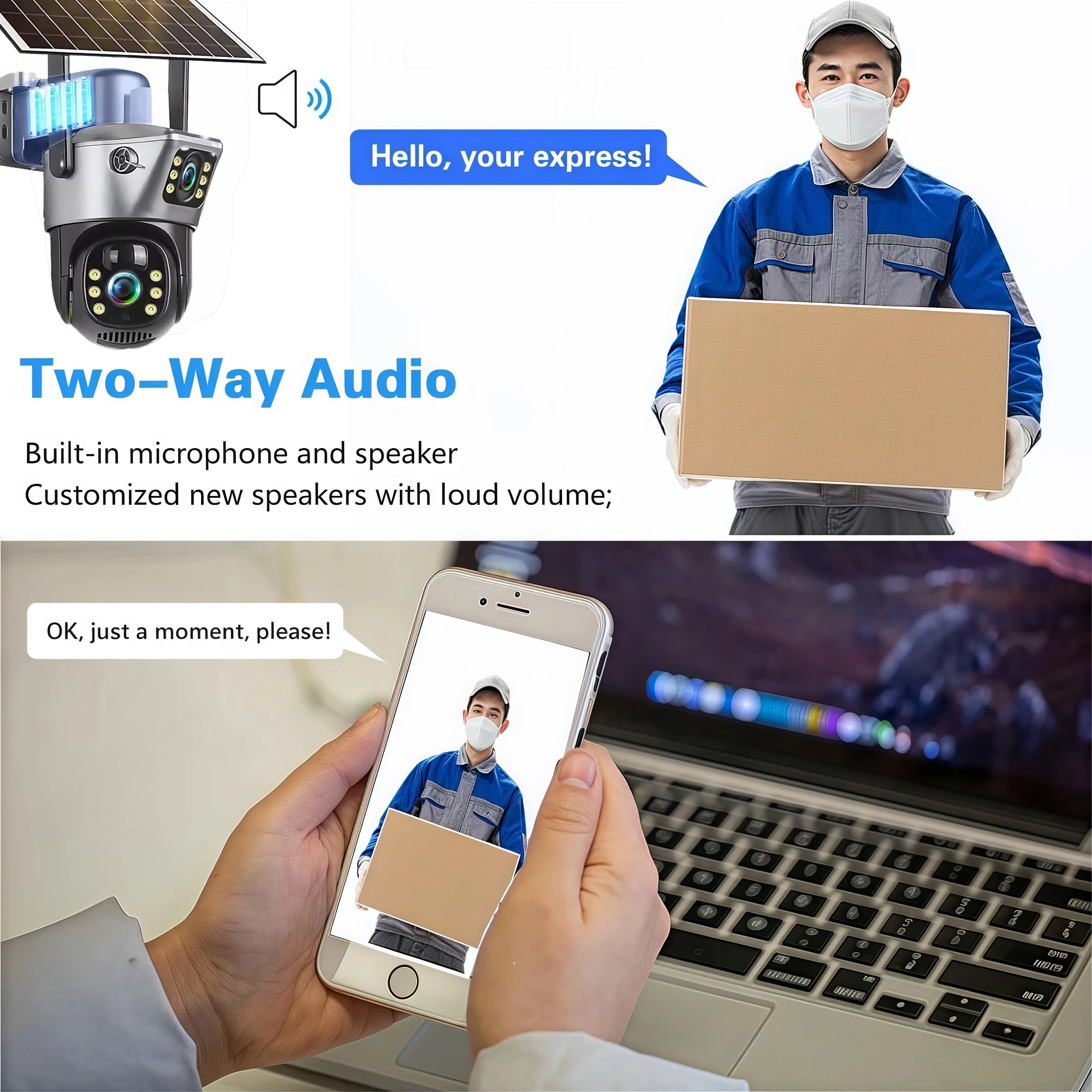 8MP 4K Solar Camera Dual Lens HD Night Vision Safety Protection Built-in Battery PTZ Surveillance 4G Camera Security CCTV