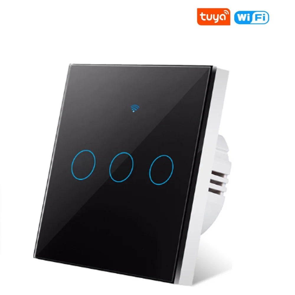 WiFi Smart Switch EU Touch 220V - No Neutral Required black 3 gang
