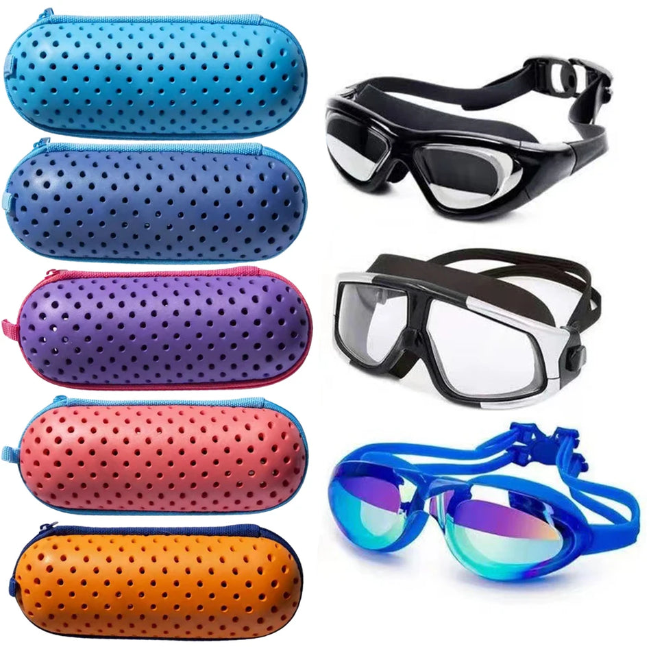 Étui à lunettes de natation respirant en EVA compact avec clip et trous de drainage
