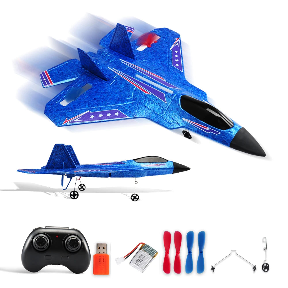 SU35 Remote Control Glider - 2.4G Flying Model Airplane with LED Lights F22 Blue