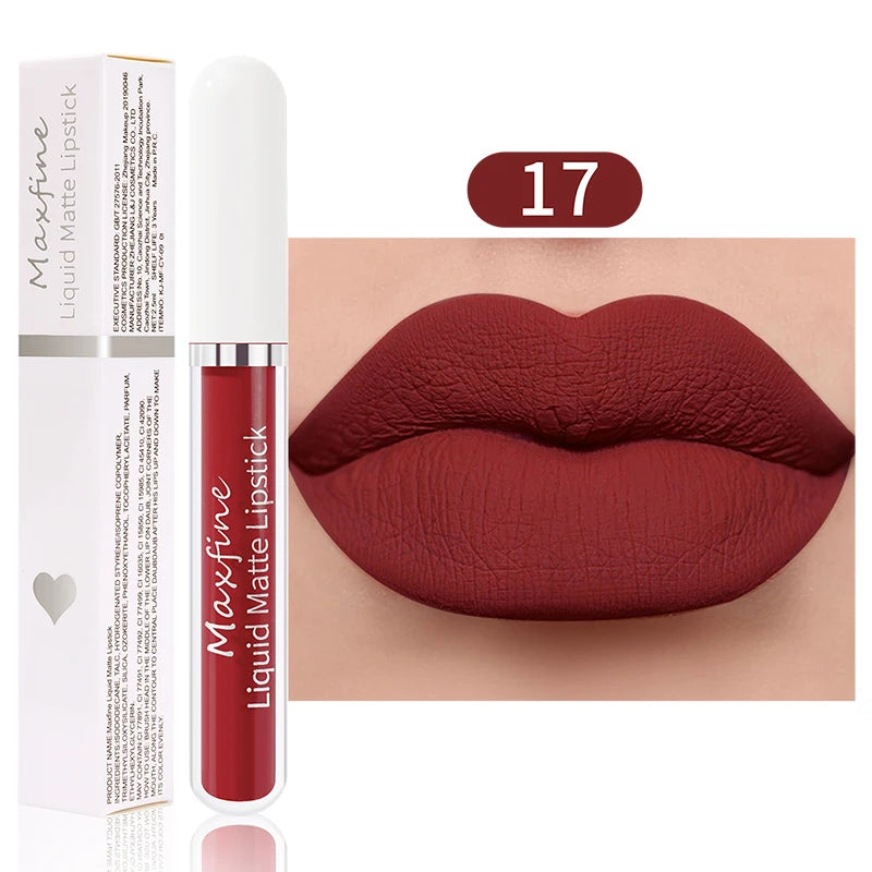 MAXFINE Waterproof Matte Liquid Lipstick - Long-lasting &amp; Moisturising 17 / Full Size