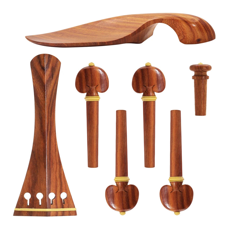 Violin Accessory Set 7 Piece Chinrest Tailpiece Pegs Endpin Rosewood Boxwood