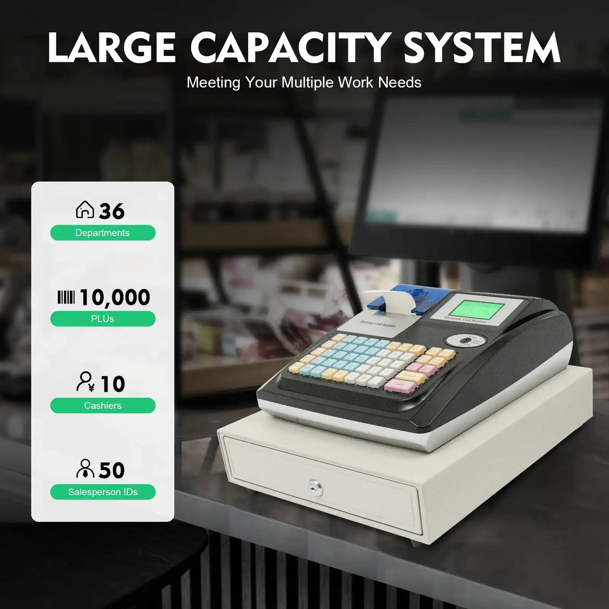 Electronic Cash Register 48keys LED - Dual Screen Display