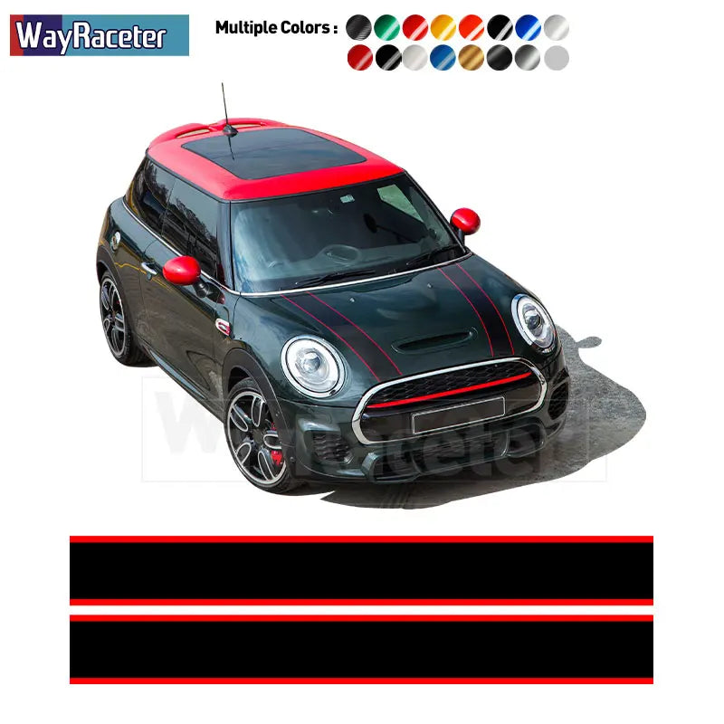 MINI Cooper Hood Decal Sticker Rally Stripe for R55-R60, F54-F60 Models, 15 Colors Available