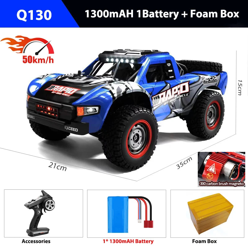 Q130 1:14 4WD RC Car &ndash; LED Headlights for Night Driving Brushed Motor Blue