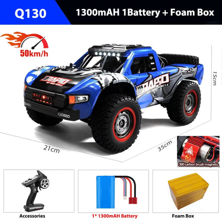 1/14 Q130 RC Car &ndash; 4WD Off Road Desert Racer 2.4G Fast Brushed Motor Blue