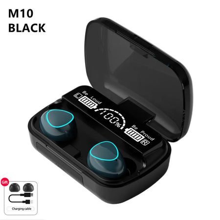 M10 TWS Bluetooth 5.3 Headphones with Active Noise-Cancellation and Waterproof Design black