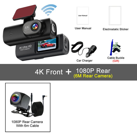 4K WIFI Dash Cam Mini Car DVR &ndash; Dual Lens Front and Rear with Night Vision and GPS 4K-6M 1080P / 32G
