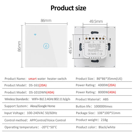 Chevolink 40A Smart WiFi Touch Wall Switch for Water Heater &amp; High-Power Devices
