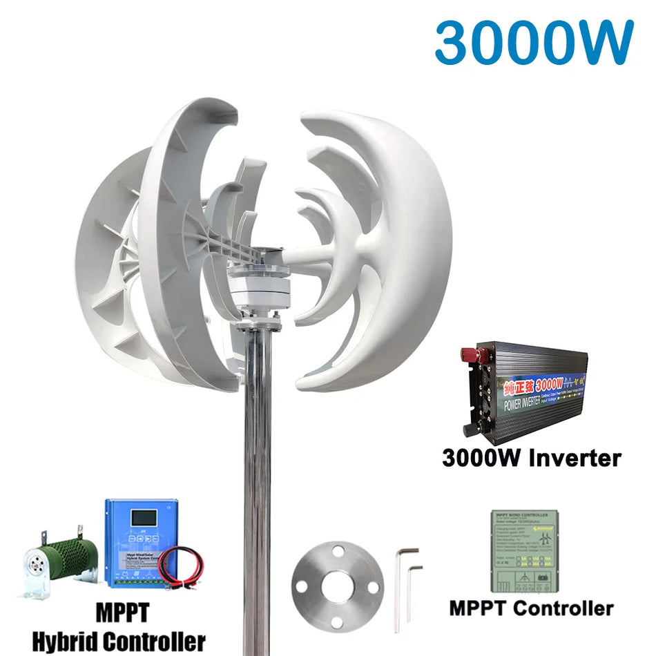 Kit di Turbina Eolica 3000W 12V-48V con Inverter Pannelli Solari
