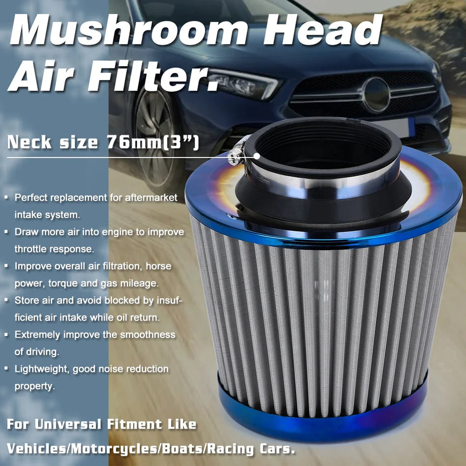Filtro di aspirazione d'aria fredda ad alto flusso Burnt Blue 3In 76mm AIT27