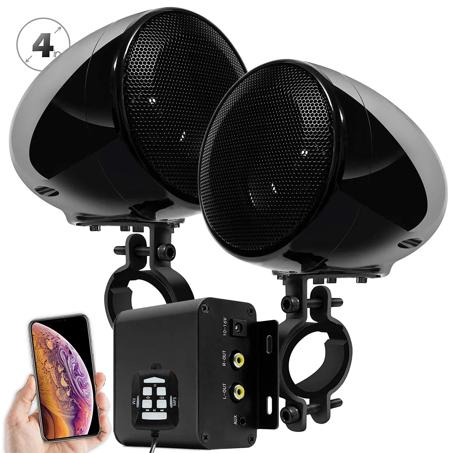 150W Motorcycle Audio System, Waterproof Bluetooth Speakers, 2-Channel Amp CN (Origin) / Black Set - Net