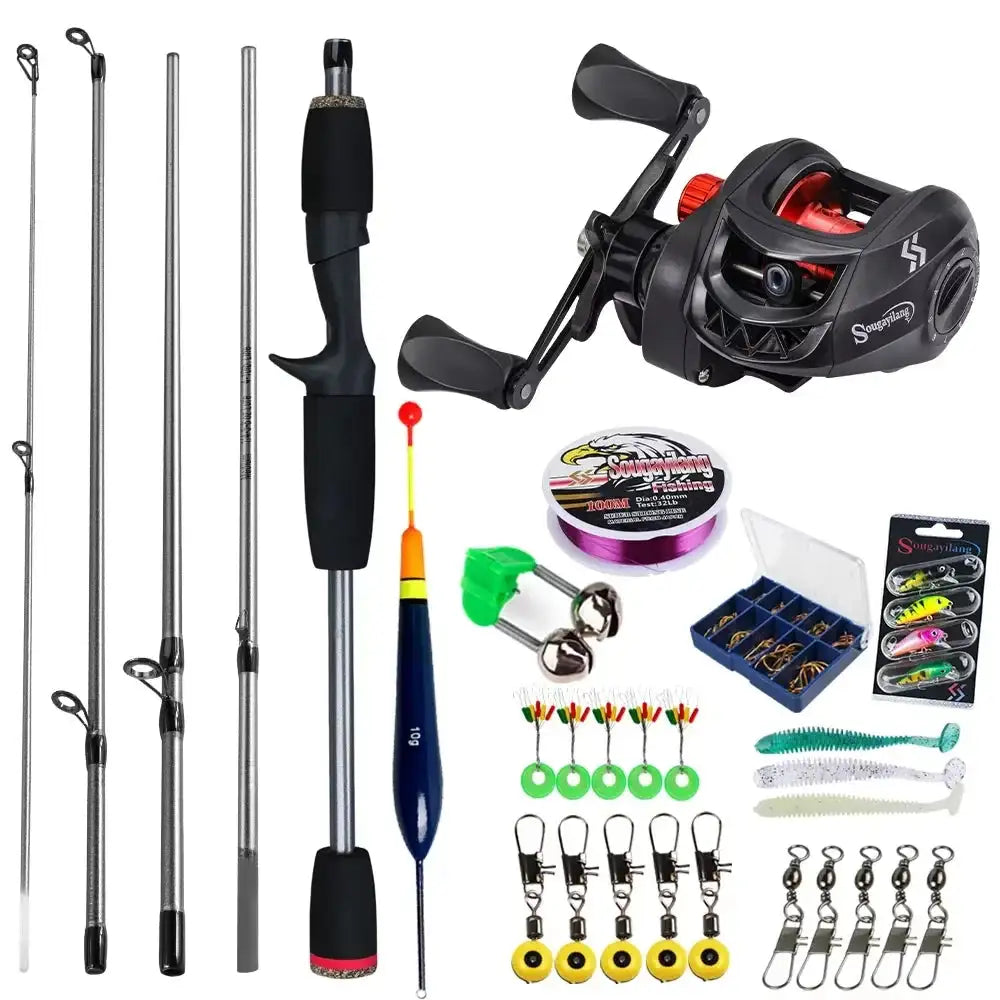 Sougayilang Baitcasting Fishing Rod &amp; Reel Combo - 5 Section Rod &amp; 7.2:1 Gear Ratio for Bass Carp Fishing Red B / 170M-Right Hand