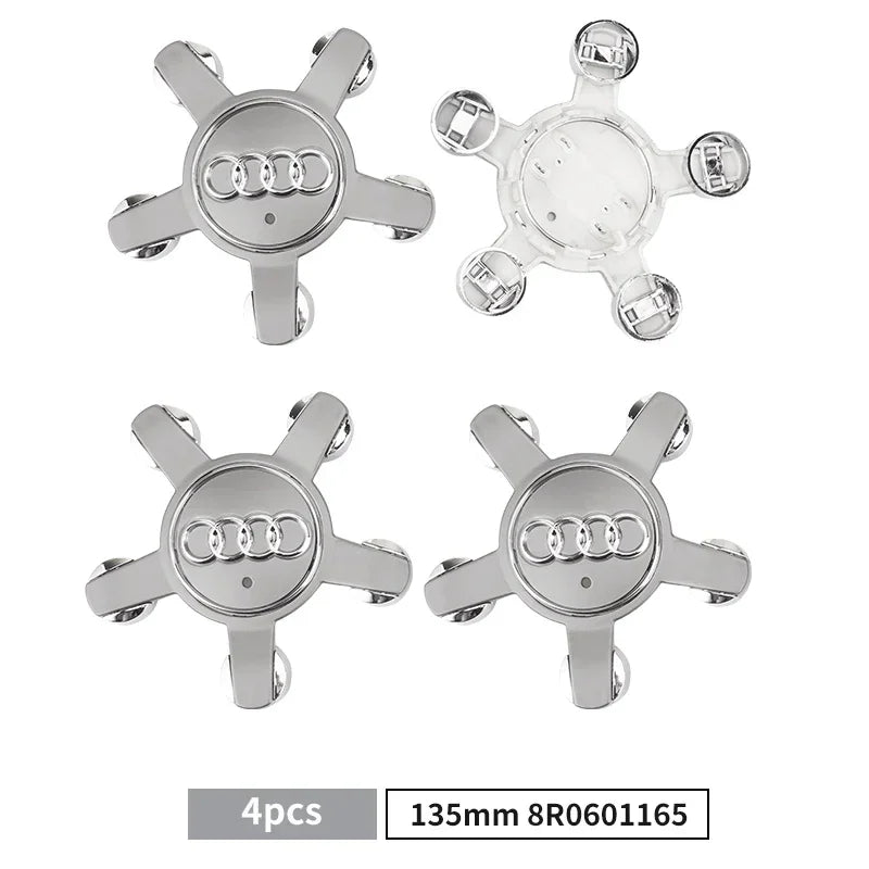 4PCS 135mm Audi Wheel Center Hub Caps Badges 8R0601165 4F0601165N for A1 A3 A4 A5 A6 A7 Q3 Q5 Q7 TT B5 B6 B7 8P 8V 8R0601165 Grey