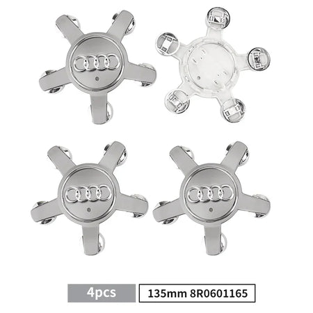 4PCS 135mm Audi Wheel Center Hub Caps Badges 8R0601165 4F0601165N for A1 A3 A4 A5 A6 A7 Q3 Q5 Q7 TT B5 B6 B7 8P 8V 8R0601165 Grey