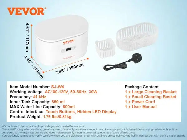 650ml Ultrasonic Cleaner Mini Portable for Glasses Cleaning 650ML / UNITED KINGDOM