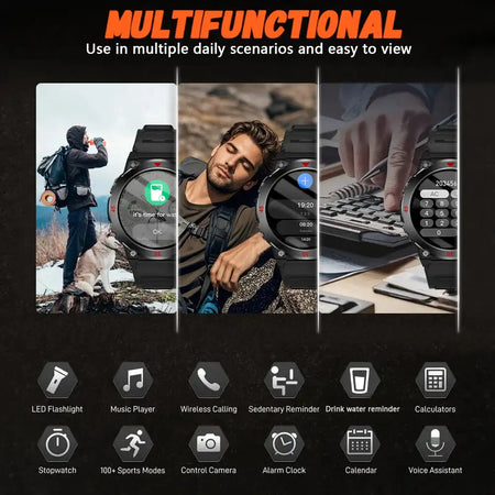 LAXASFIT Outdoor Smartwatch LED Flashlight Bluetooth