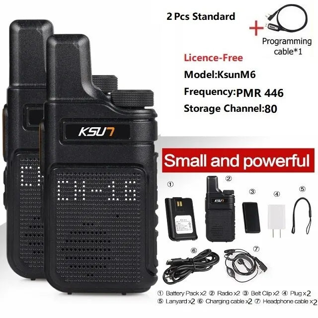 KSUT PMR446 Walkie Talkie &ndash; Compact Two Way Communication M6 PMR446 2PCS Cable / EU