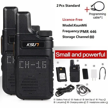 KSUT PMR446 Walkie Talkie &ndash; Compact Two Way Communication M6 PMR446 2PCS Cable / EU