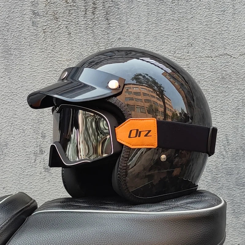 ORZ Carbon Fiber Retro Open Face Helmet &ndash; Ultra Lightweight