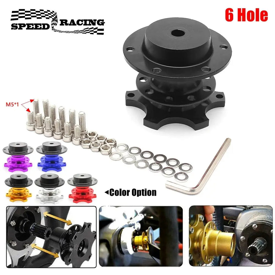 Aluminum Alloy Steering Wheel Snap Off Quick Release Hub 6 Hole Universal