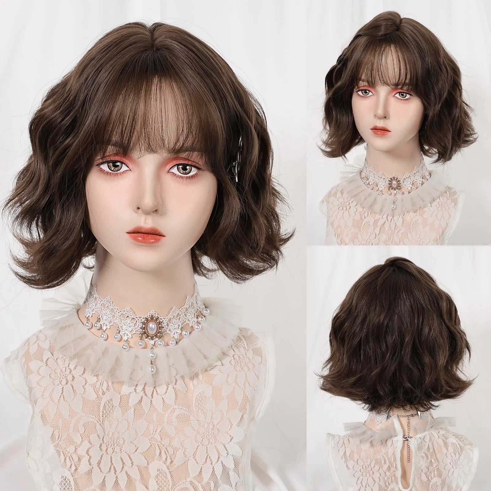 ALAN EATON Auburn Short Wavy Wig with Bangs - Heat Resistant Red Brown Hair for Cosplay and Parties SWLC1238-2BR10 / CHINA