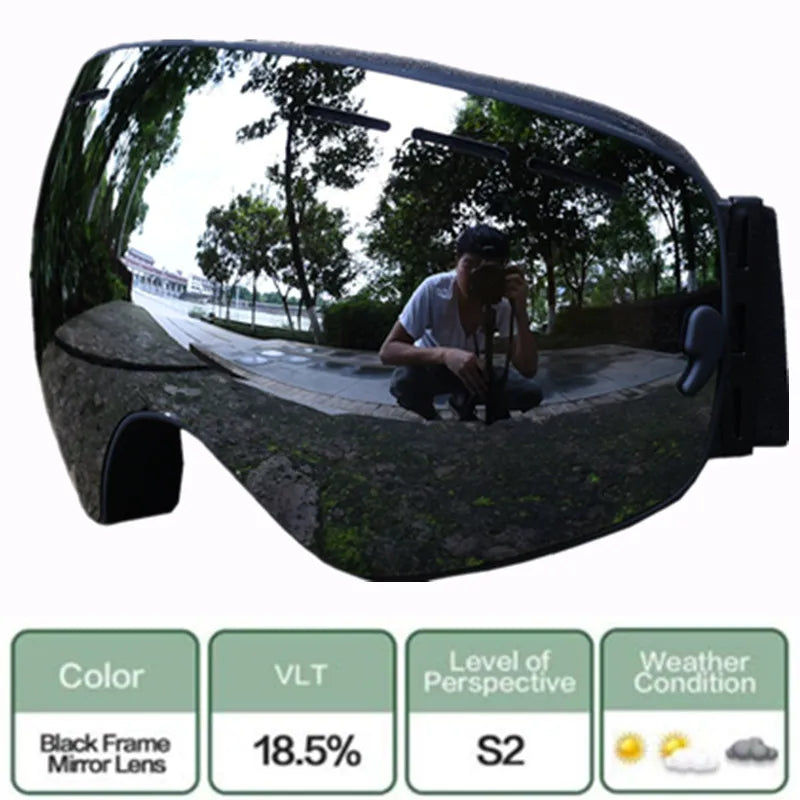 AFS-3100 Ski Snowboard Goggles &ndash; Wide Angle Anti-Fog UV400 SLIVER LENS