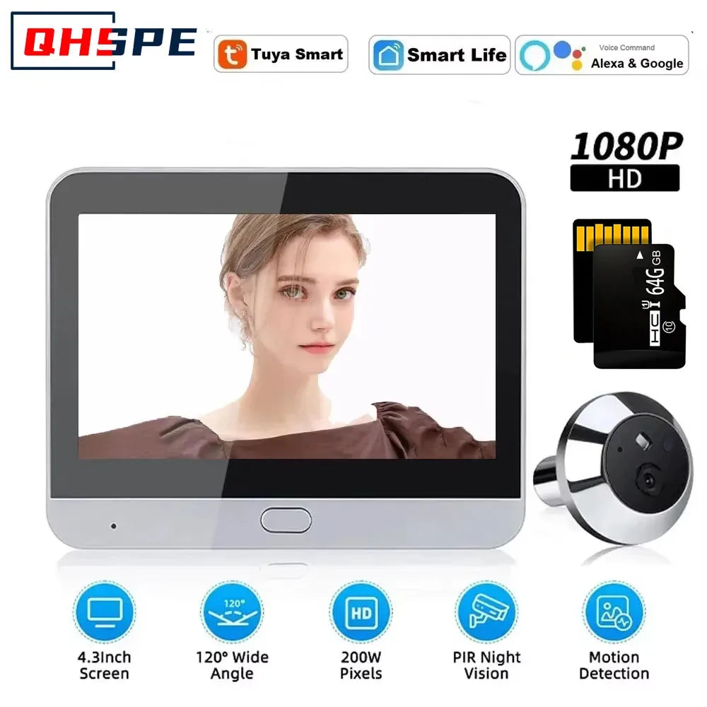 Icam365 Peephole Camera &ndash; Night Vision And 4.3In Screen Silver 64G