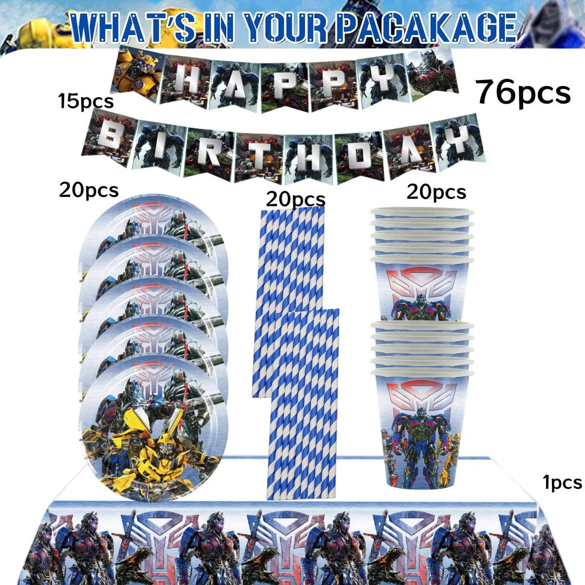 Bumblebee Birthday Party Supplies | Disposable Transformers Tableware Set