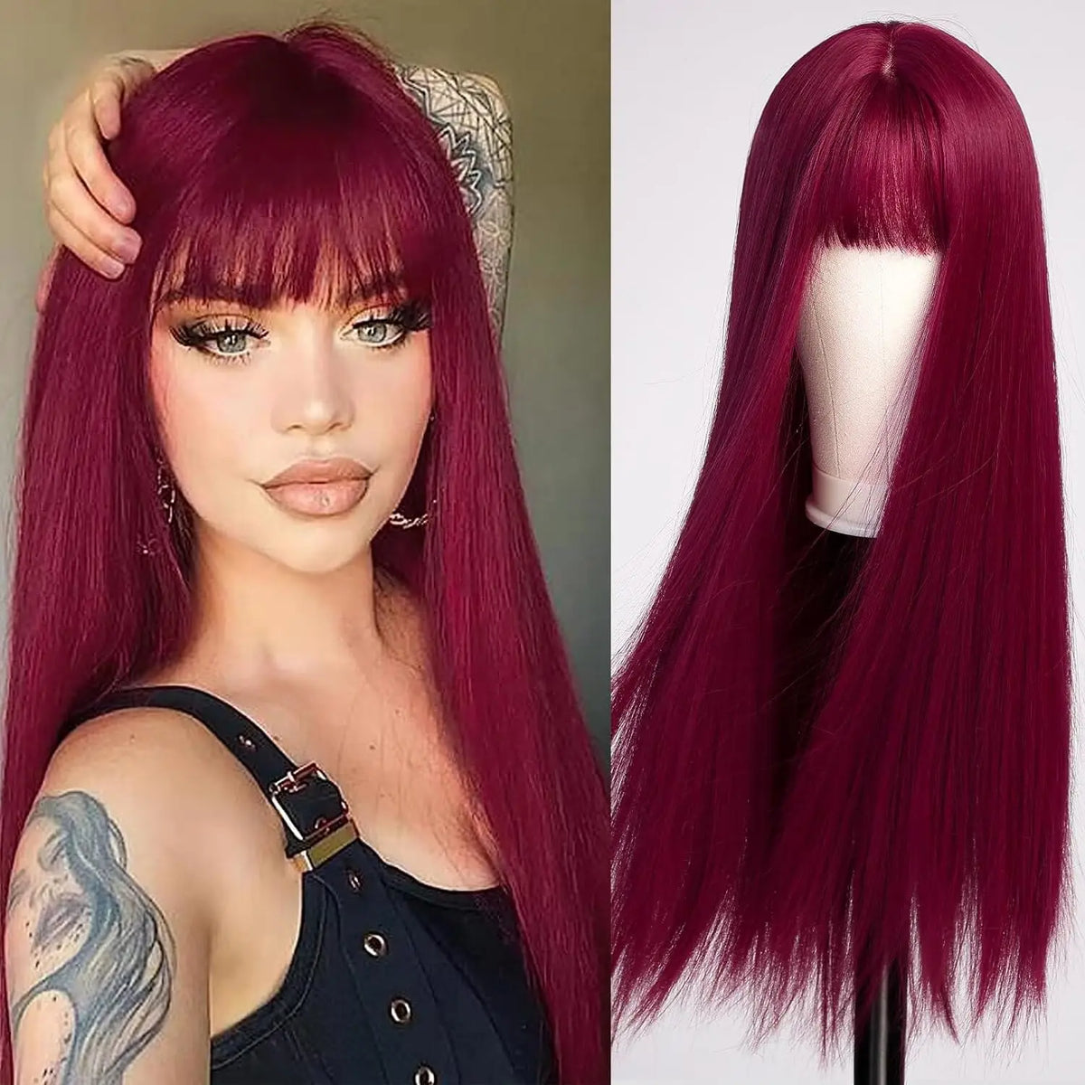 LOUIS FERRE Long Straight Red Brown Copper Synthetic Wig for Daily Use LC1064-2