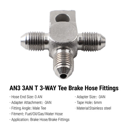 SS304 Stainless Steel 3AN 3-Way Tee Brake Hose Fitting by InterCyprus Trading Ltd