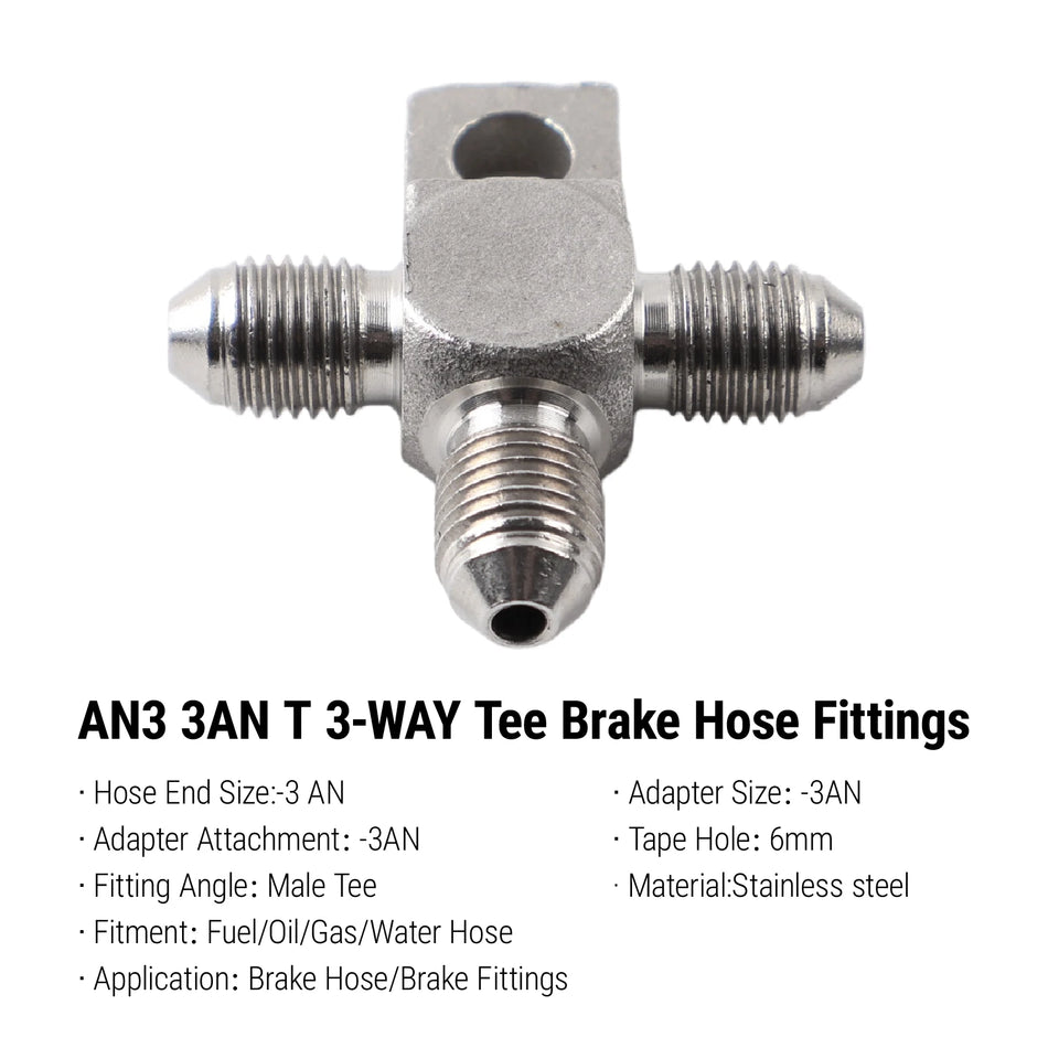 SS304 Stainless Steel 3AN 3-Way Tee Brake Hose Fitting by InterCyprus Trading Ltd