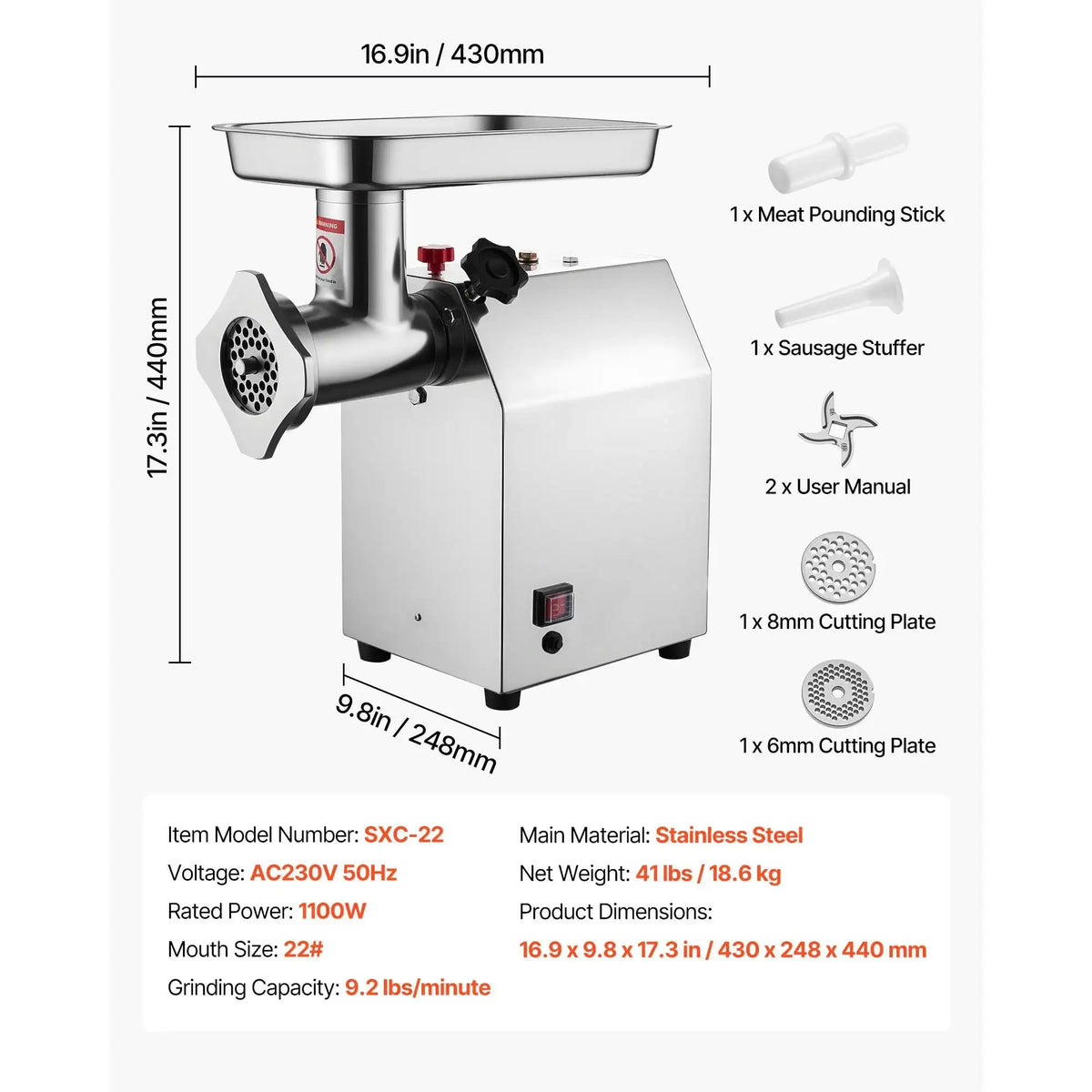 Stainless Electric Meat Grinder Sausage Stuffer 9.2lbs 22size / CZECH REPUBLIC