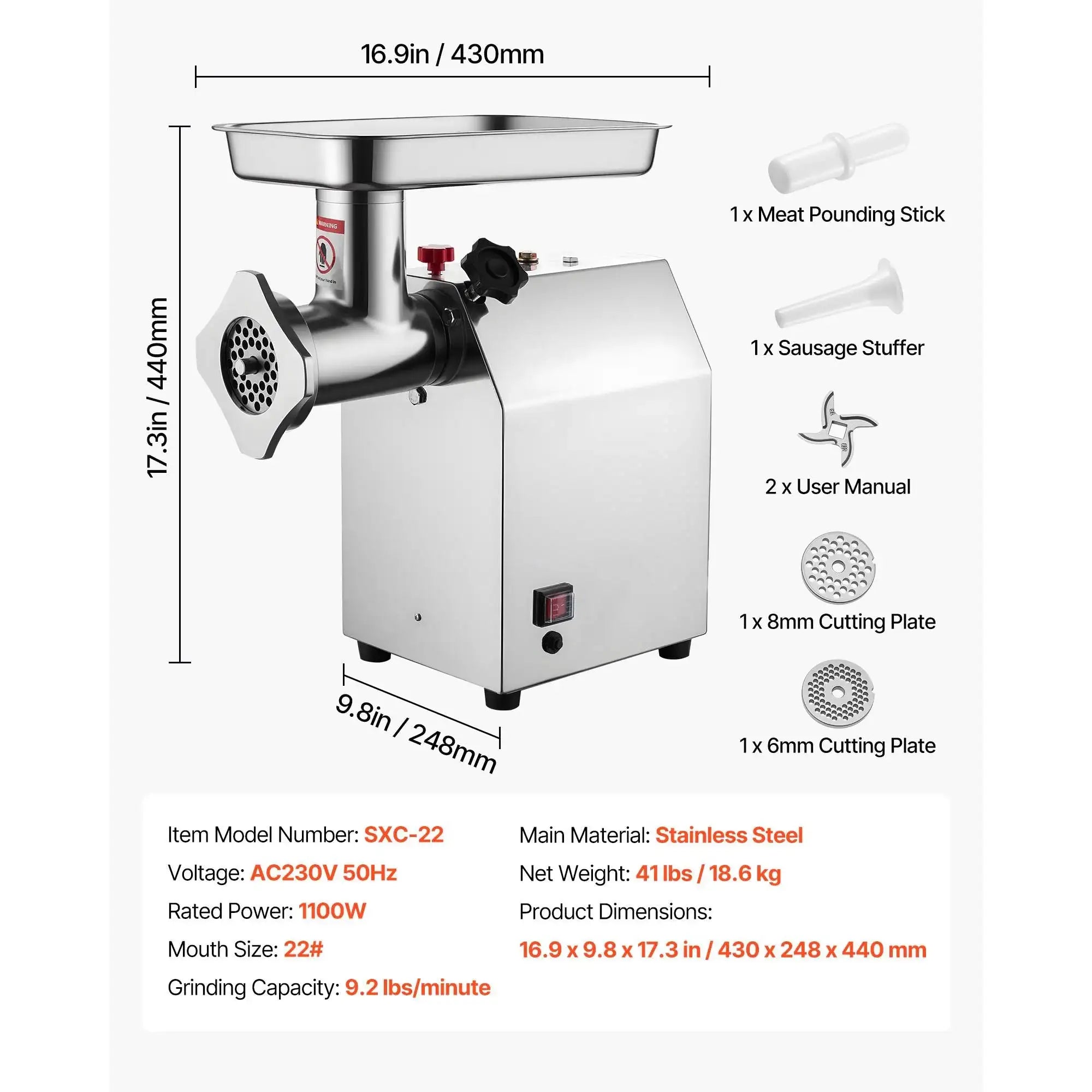 Stainless Electric Meat Grinder Sausage Stuffer 9.2lbs 22size / CZECH REPUBLIC