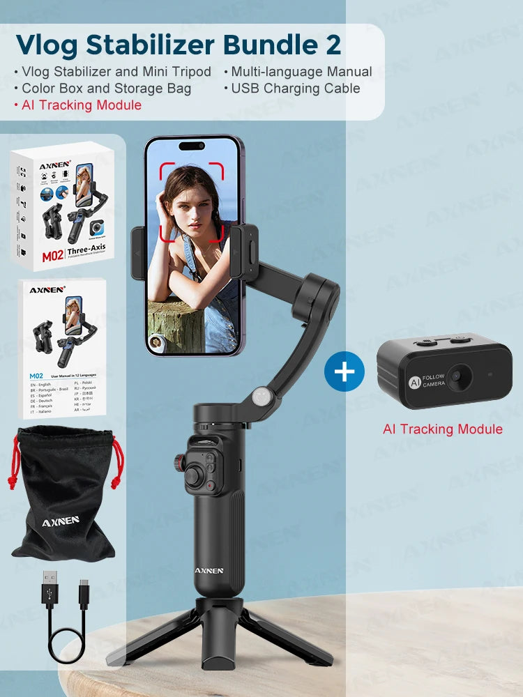 3-Axis Vlog Stabilizer &ndash; Face Following Technology with Magnetic Remote Vlog Bundle 2 / CHINA