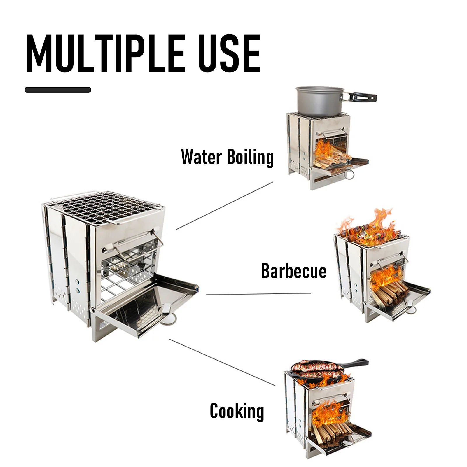 Wood Stove Foldable Charcoal Grill &ndash; Lightweight Portable