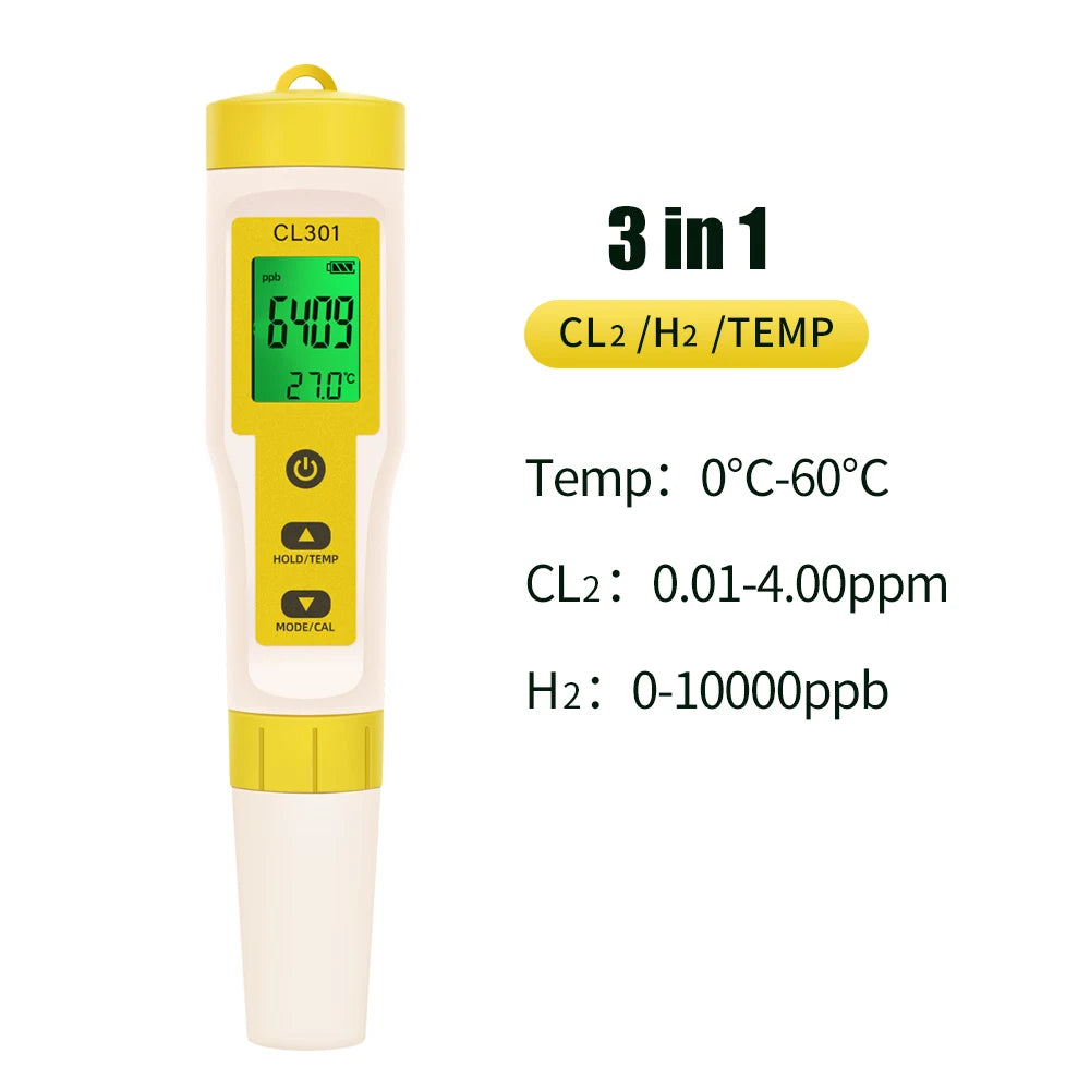 PH/CL2/H2/ORP/Temperature Meter Chlorine Detector &ndash; Backlit 3 in 1