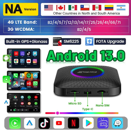 Carlinkit Android 13 CarPlay AI Box 8 Core 6225 64GB 128GB LED Android 13 NA / 8GB 128GB