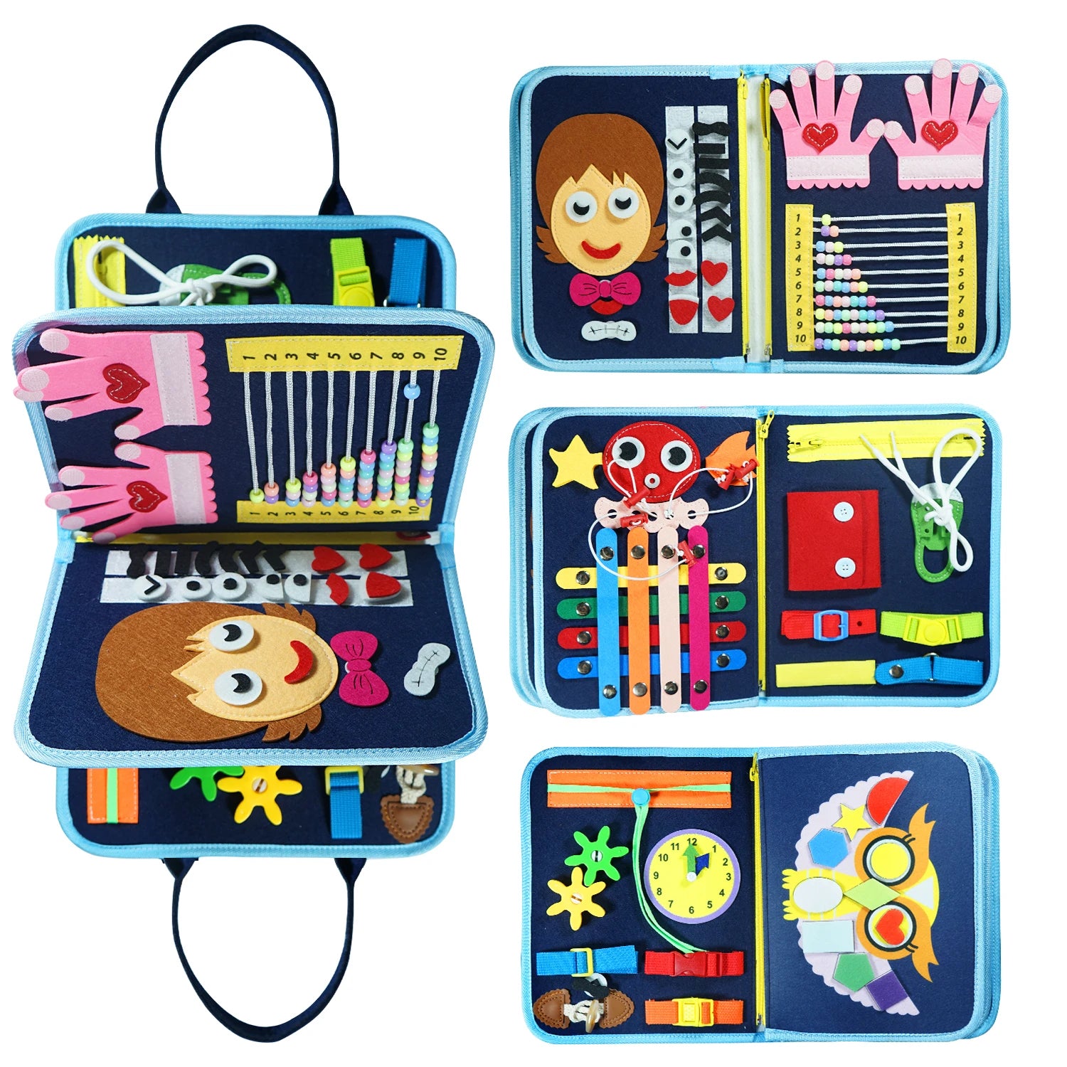 7-in-1 Montessori Busy Board &ndash; Fine Motor Skill Development DEEP BLUE