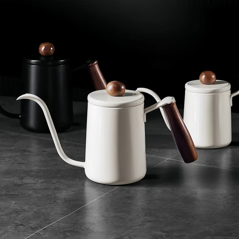 Hand Brewed Coffee Pot &ndash; Premium 304 Stainless Steel with Wooden Handle