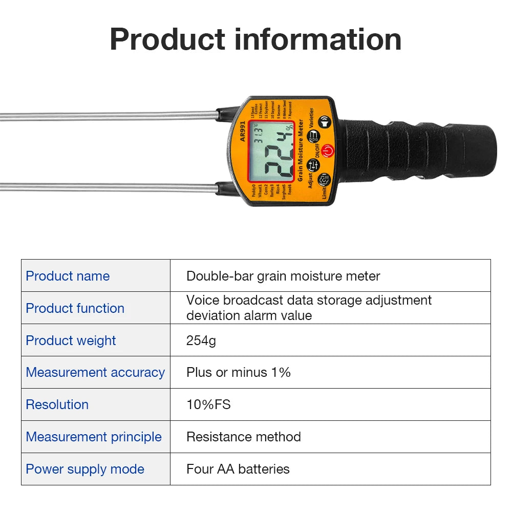 Professional Digital Grain Moisture Meter &ndash; Backlit Display